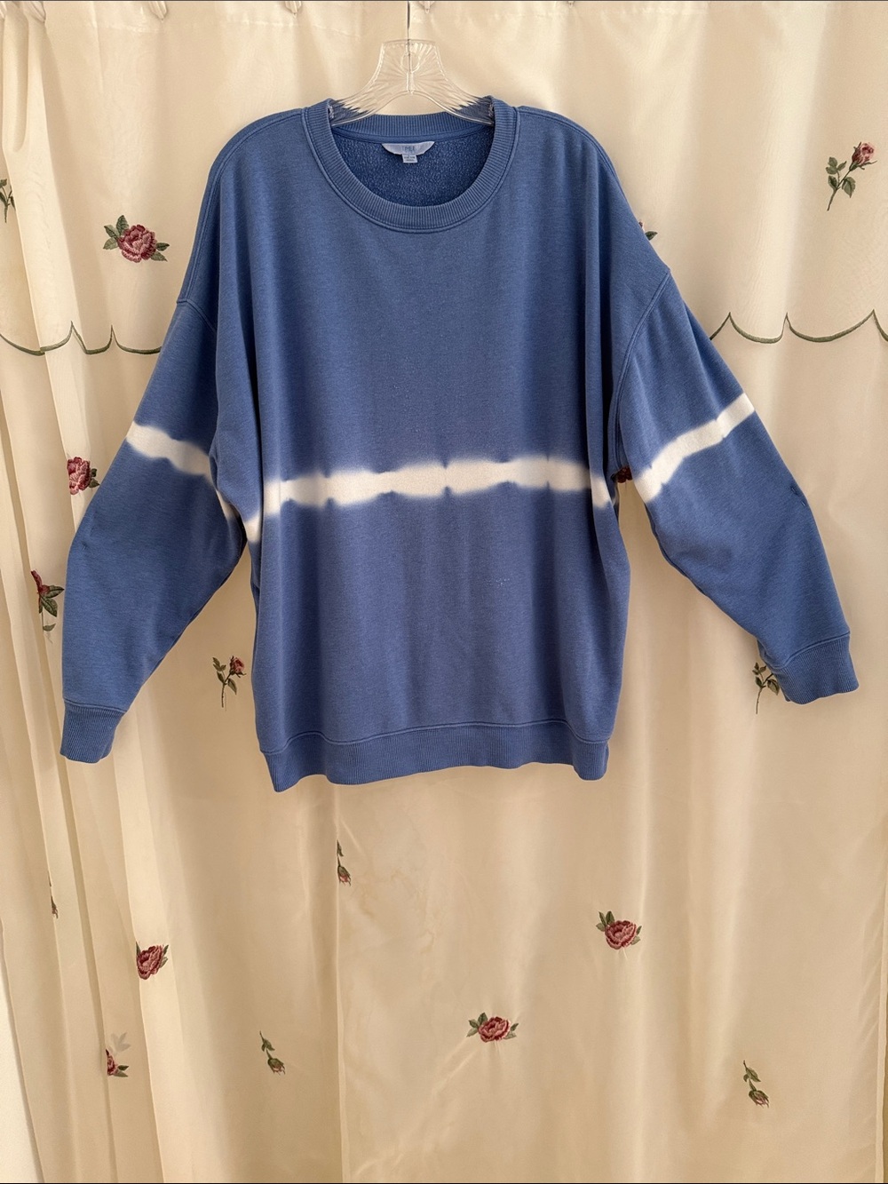 Time and Tru Blue Tie-Dye Crewneck Sweater with White Stripe